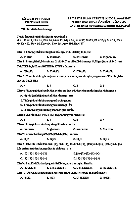 Đề thi thử Trung học phổ thông Quốc gia lần 1 môn Hóa học năm 2017 - Trường THPT Vĩnh Yên (Có đáp án)